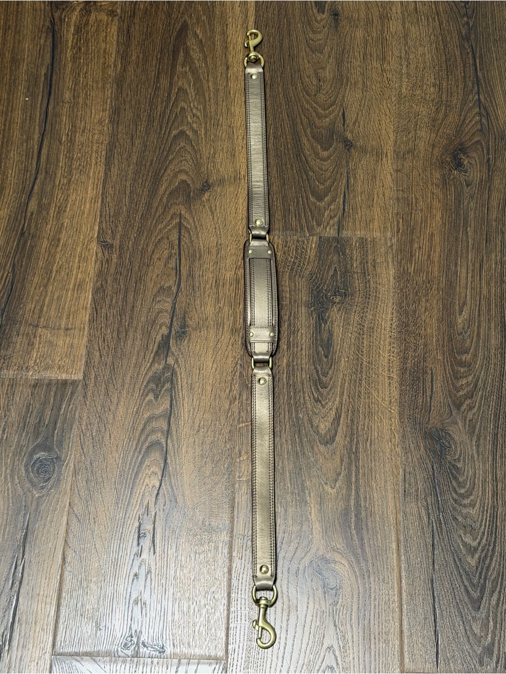 Adjustable Leather Bag Strap in bronze metallic with Brass Hardware
